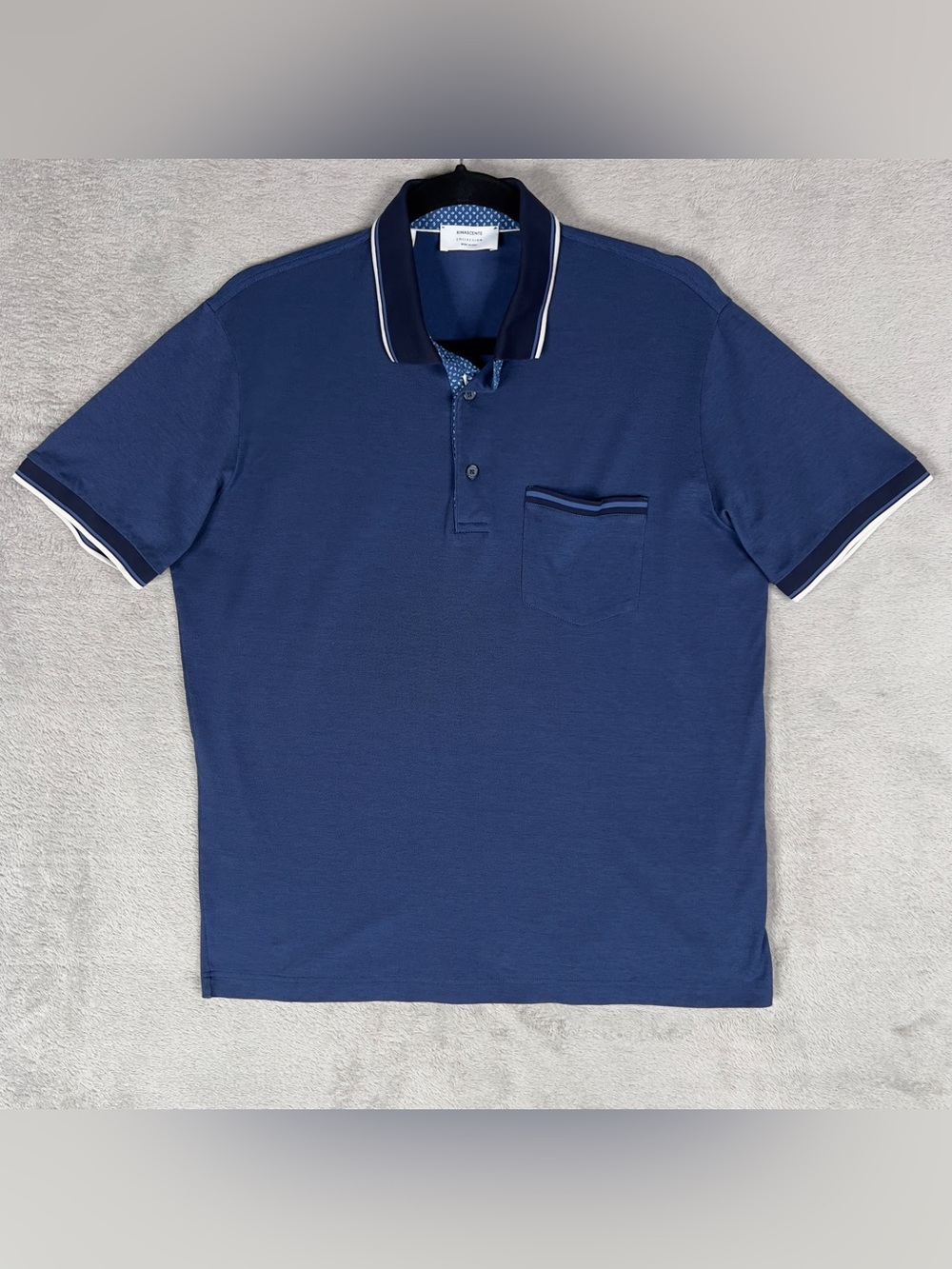 Rinascente Pique Polo Men's Medium Blue Pocket‎ 100% Cotton Made In Italy